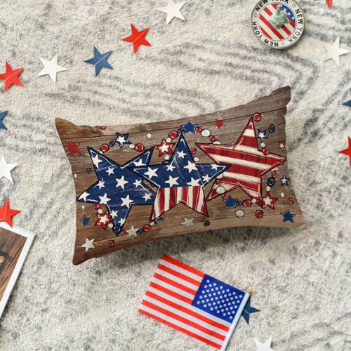 Brown 12x20 Inch Patriotic Stars Throw Pillow Cover 4th of July Memorial Day Decor