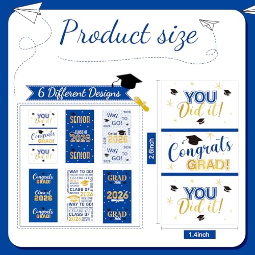 Graduation Candy Bar Wrappers - 180 Blue & Gold Stickers