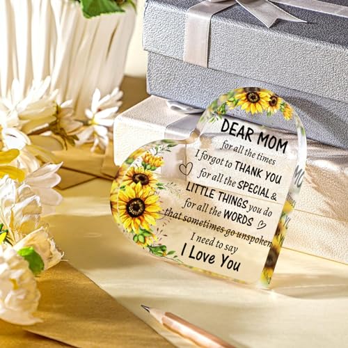 Mom Acrylic Heart Sign - Thoughtful Birthday Gift from Daughter/Son