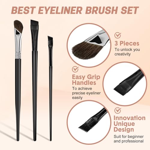 MUIIGOOD 3 Pcs Eyeliner and Eyebrow Brush Set, Ultra Thin Angled Brushes
