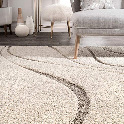 nuLOOM Carolyn Modern Shag Area Rug - 4 Round Accent Shag Rug Transitional Cream/Ivory Rugs for Living Room Bedroom Dining Room Nursery Entryway