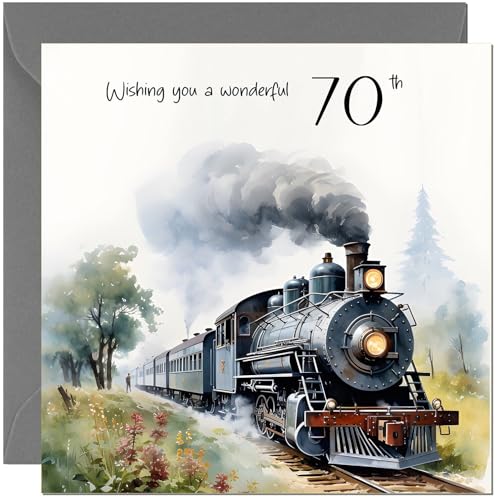 70th Birthday Card - Premium Steam Train Design with Envelope