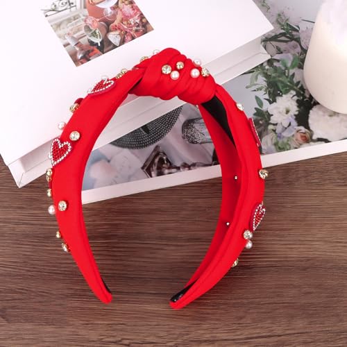 Moikolok Red Rhinestone Padded Headband Heart Hair Accessory