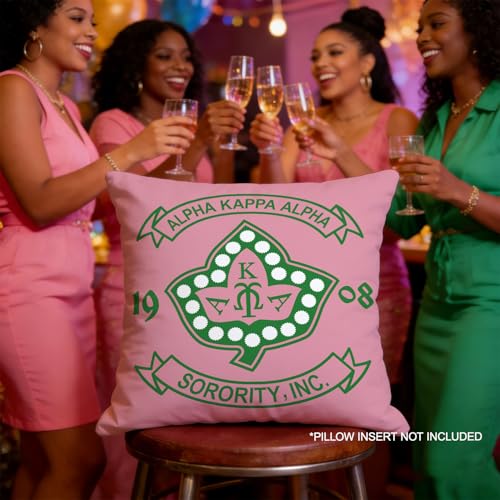 Sorority Throw Pillow Cover - 18x18 Inch Green Ivy & Salmon Pink