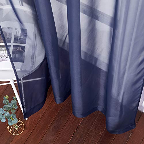 NICETOWN Dark Blue Sheer Curtains - 54" x 90" Grommet Panels