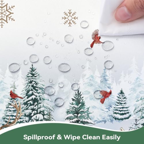 Christmas Snowman Cardinal Deers Tablecloth 60x120 Inch - White, Rectangular