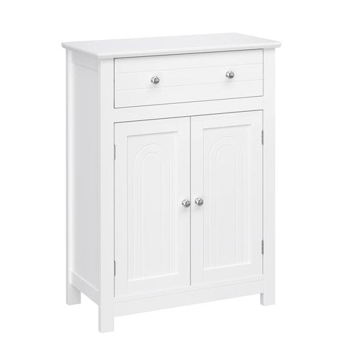 SONGMICS VASAGLE Free Standing Bathroom Cabinet with Drawer and Adjustable Shelf, Kitchen Cupboard, Wooden Entryway Storage Cabinet White, 23.6" L x 11.8" W x 31.5" H, UBBC61WT