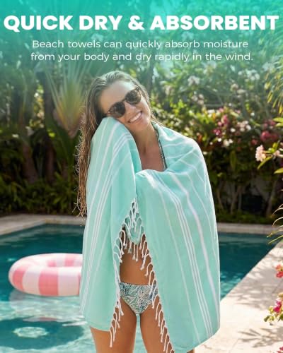 Antfuny Quick-Dry Turkish Beach Towel, Aqua, 72x36 inch - Sand Free XL Blanket