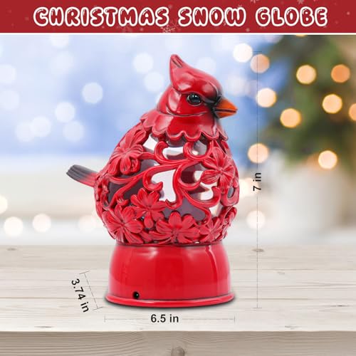 GlexpFesti Cardinal Christmas Snow Globe Lantern with 6H Timer USB & Battery Operated