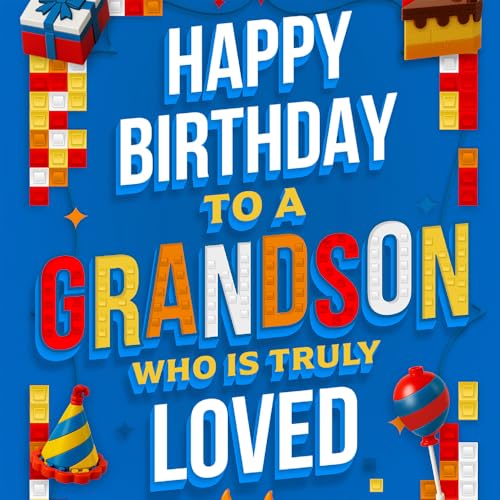 Blue Grandson Birthday Card - Made in USA, Eco-Friendly Thick Cardstock, Premium Envelope, 5x7.75in