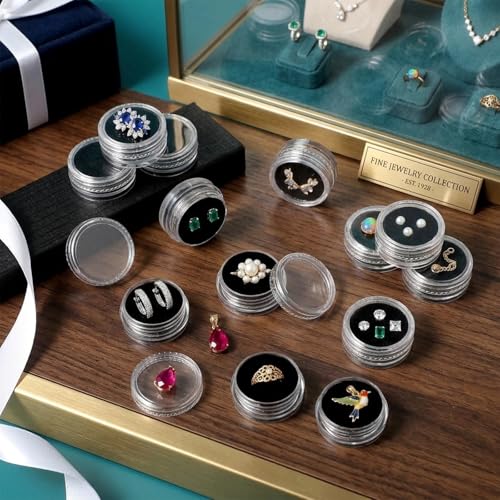 10PCS Small Gemstone Display Boxes with Clear Lid & Black Foam for Jewelry & Crystals