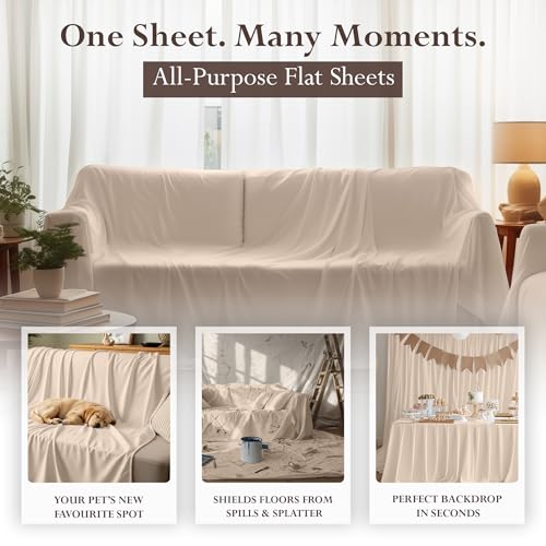 Queen Size Beige Flat Sheet Set - Pack of 6 Ultra Soft Microfiber