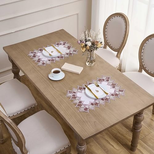 Dark Red Linen Lace Placemats Set of 2 - 14x20 Inches, Elegant Table Decor