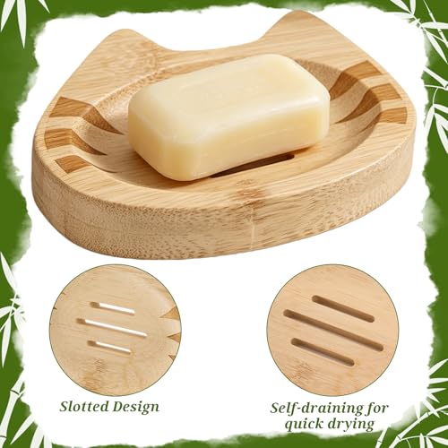 LIKEYO Cat Bamboo Soap Dish Self Draining for Shower & Bathroom
