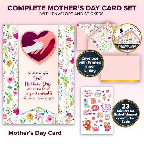 First Mother's Day Card for New Moms - 5x7in Floral Design