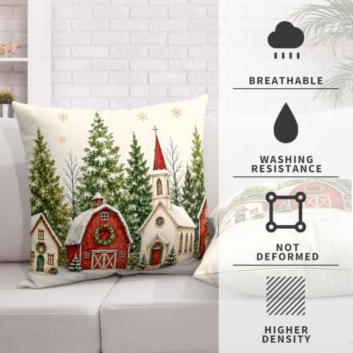 Xmas Snowy Village Christmas Pillow Covers 18x18 Set of 2 - Holiday Decor
