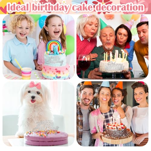 Silver 6Pcs Acrylic Happy Birthday Cake Toppers Set