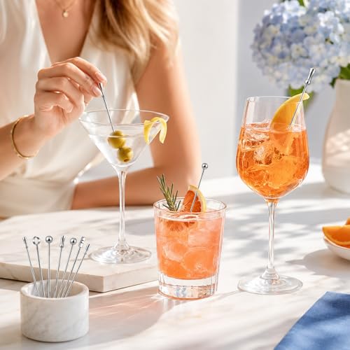 9-Piece Stainless Steel Cocktail Picks Set - Reusable Garnish Skewers