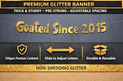 Goated Since 2015 Gold Glitter Banner - 11th Birthday & Anniversary Decoration