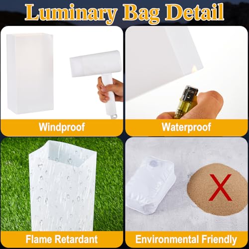 White Luminary Bags with LED Candles Set - Waterproof Pathway Decor