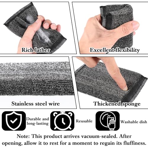 HaiFafafaing Steel Wool Scrubbing Spülschwamm - Heavy Duty Reusable Kitchen Sponge Set of 6