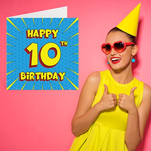 Happy 10th Birthday Card for Kids | Fun Comic Design | Blank Inside