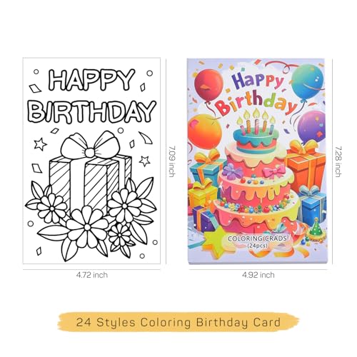 VYRANA 24 Birthday Coloring Cards - DIY Personalized Greeting Card Set