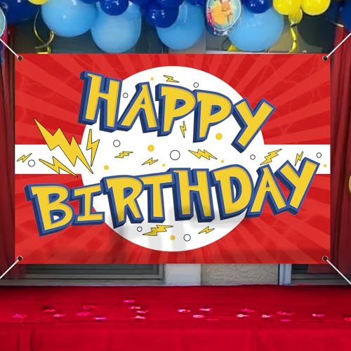 Cartoon Birthday Backdrop 5x3ft - Red, White & Yellow Party Banner
