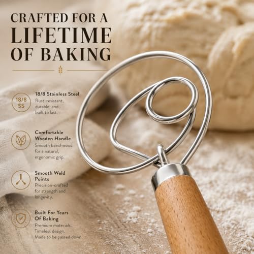 King Arthur Single-Loop Dough Whisk - 18/8 Stainless Steel Mixing Tool