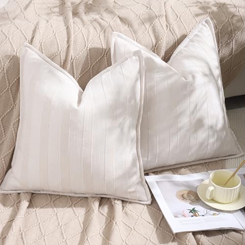 Tosleo Beige 18x18 Inch Boho Throw Pillow Covers Set of 2 - Chenille Home Decor