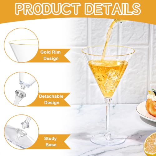 Disposable 10oz Martini Glasses Set with Gold Rim - 12 Pcs