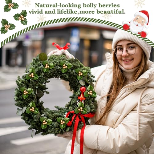 50 Pcs Gold Christmas Holly Berries with Leaves for Crafts Holiday Decor