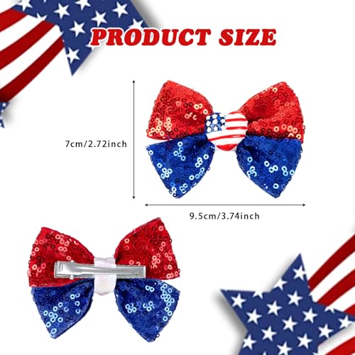 Hmxpls 4th of July Patriotic Hair Bow Clips - Sequin Red White and Blue