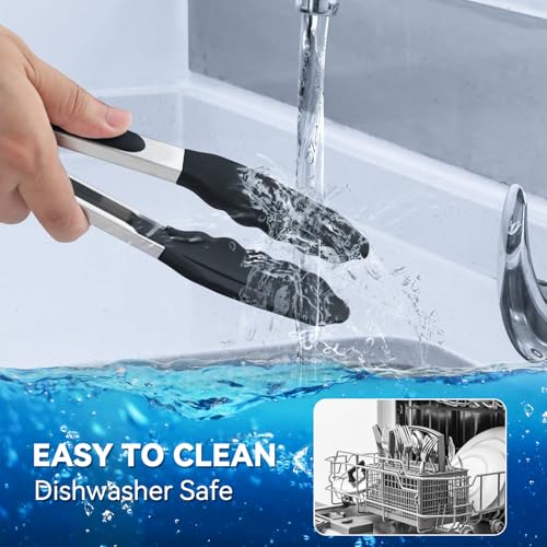 9-Inch Stainless Steel Kitchen Tongs with Silicone Tips - Heat Resistant & Locking Mechanism