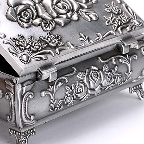 Hipiwe Vintage Metal Jewelry Box - Small Antique Silver Trinket Organizer
