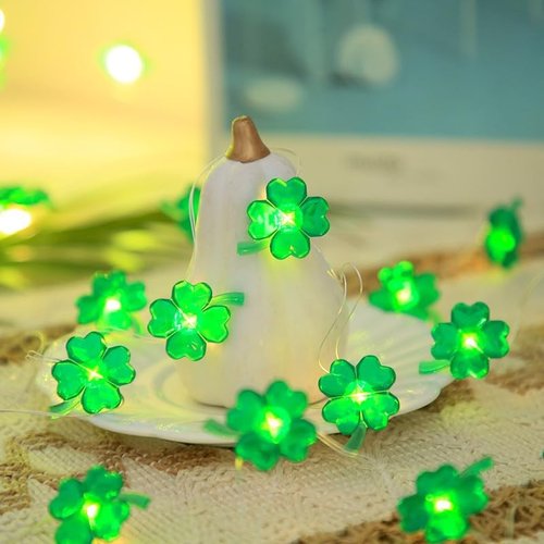 Yoitomehy St Patricks Day Decorations Green Shamrocks String Lights 10 ft 30 LEDs Battery Operated, Lucky Clover Fairy Lights, Green Lights for Porch Fireplace Golf cart, St. Patrick's Day Decoration