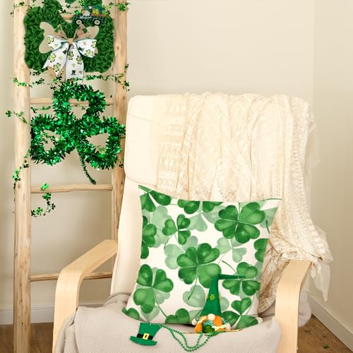 St. Patrick's Day Shamrock Pillow Cover, 18x18 Inch Farmhouse Decor