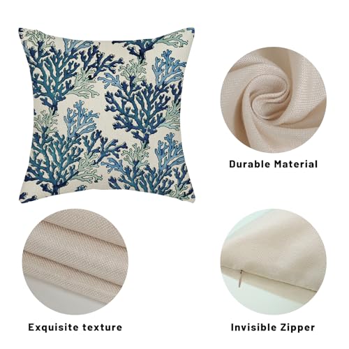 AGAYNA Navy Blue Coral Coastal Throw Pillow Covers 18x18 Set of 2