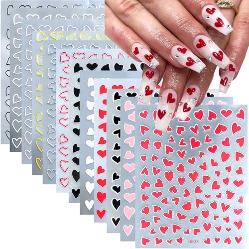 YOUDICT 12 Pcs Heart Nail Stickers Valentine Day Nail Decals Art Design