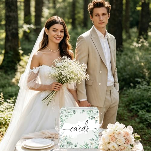 Watercolor Sage Greenery Wedding Card Box - 8.7x8.7x8.7 Inch Gift Card Holder for Parties & Celebrations