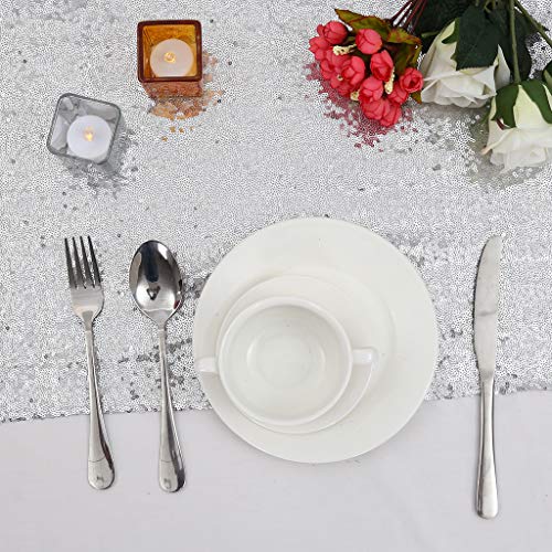 Silver Sequin Table Runner 12x72 Inches - 5 Pieces, Elegant Party Decor