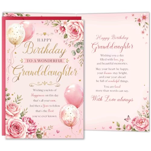 Heartfelt Birthday Card for Granddaughter from Grandparents with Envelope