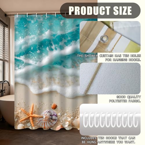 Nuxovilar Nautical Beach Shells Shower Curtain 72x72in