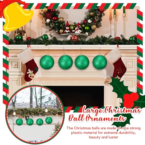 Liliful 4-Pack Large Outdoor Christmas Ornament Balls Glitter Green - Jumbo Fillable Xmas Tree Decorations
