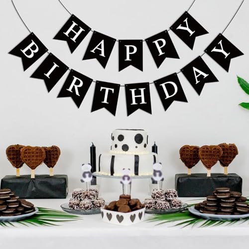 Black Happy Birthday Banner for Kids & Adults - Party Decoration