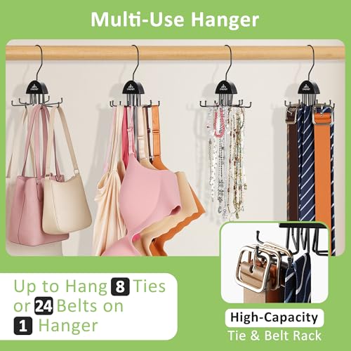 2 Pack Tie and Belt Organizer with 360° Rotating Hooks - Space Saving Storage Solution