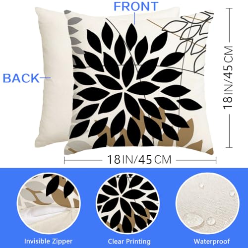 RABUSOFA 18x18 Waterproof Outdoor Pillow Covers - Black & Tan Set of 2