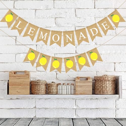 Lemonade Party Banner - 9.6ft Burlap Decoration for Summer Events