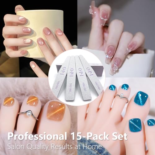 BIDEX 15-Piece Professional Nail Files 100/180 Grit Dual-Sided Nail Buffers
