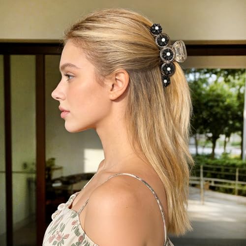 Totelux Black Daisy Flower Hair Claw Clip Medium Acrylic Hair Jaw Clamp